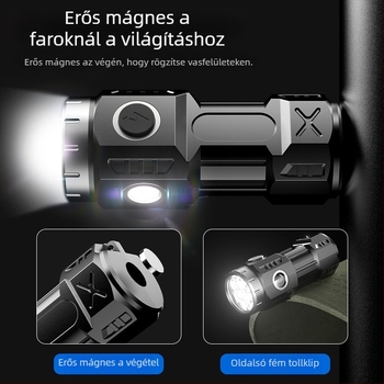 TANJE ABS LED elemlámpa beépített 14500 lítium akkumulátorral, Type-C töltés, 360° forgás, 200–500 m hatótáv