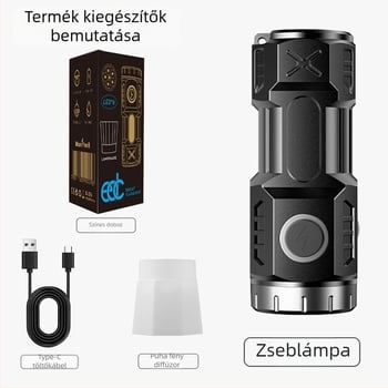 TANJE ABS LED elemlámpa beépített 14500 lítium akkumulátorral, Type-C töltés, 360° forgás, 200–500 m hatótáv