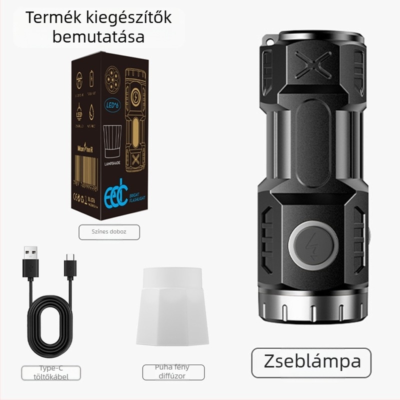 TANJE ABS LED elemlámpa beépített 14500 lítium akkumulátorral, Type-C töltés, 360° forgás, 200–500 m hatótáv