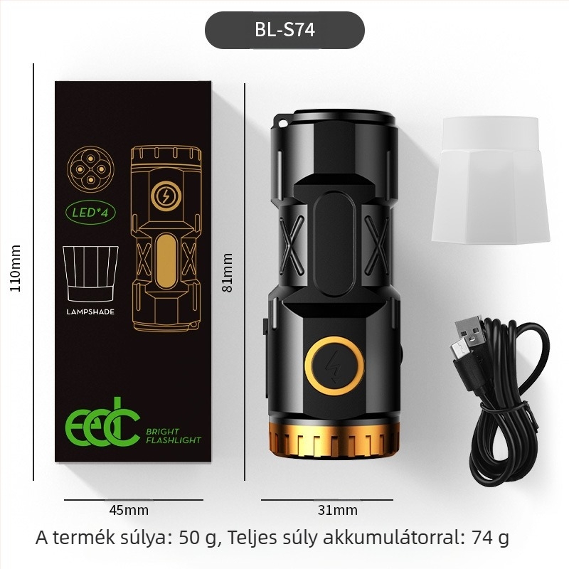 TANJE ABS LED elemlámpa beépített 14500 lítium akkumulátorral, Type-C töltés, 360° forgás, 200–500 m hatótáv