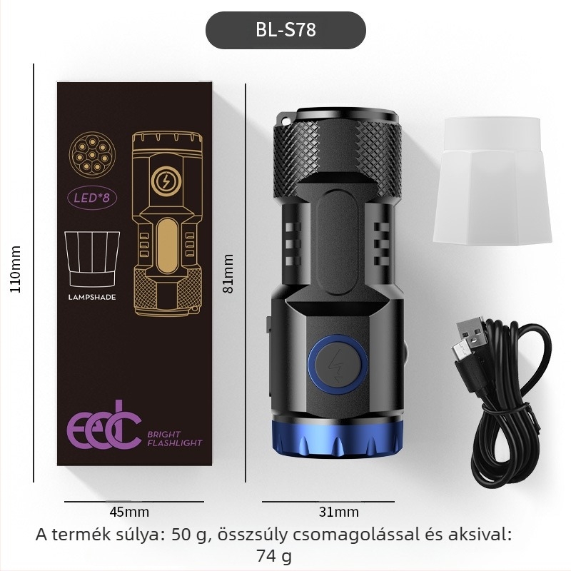 TANJE ABS LED elemlámpa beépített 14500 lítium akkumulátorral, Type-C töltés, 360° forgás, 200–500 m hatótáv