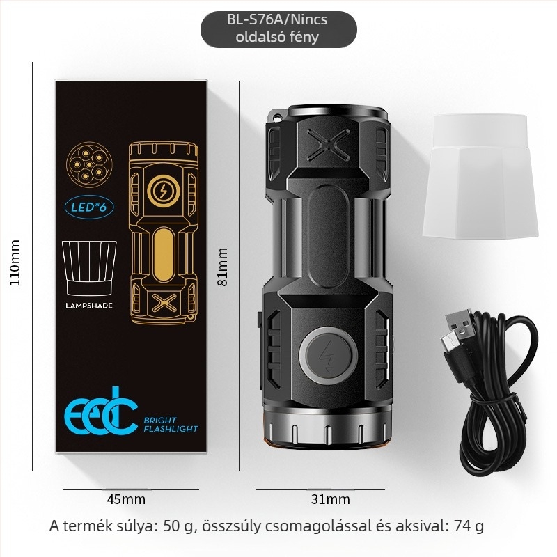 TANJE ABS LED elemlámpa beépített 14500 lítium akkumulátorral, Type-C töltés, 360° forgás, 200–500 m hatótáv