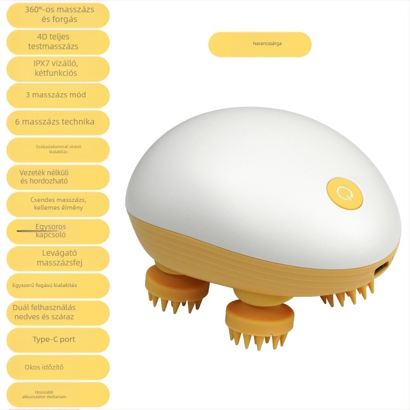 Váll-, nyak- és fejbőrmasszázs készülék vízálló fejjel, USB tápegység, modell: sCalp mini-T, masszázs, akupresszió, gyúrás