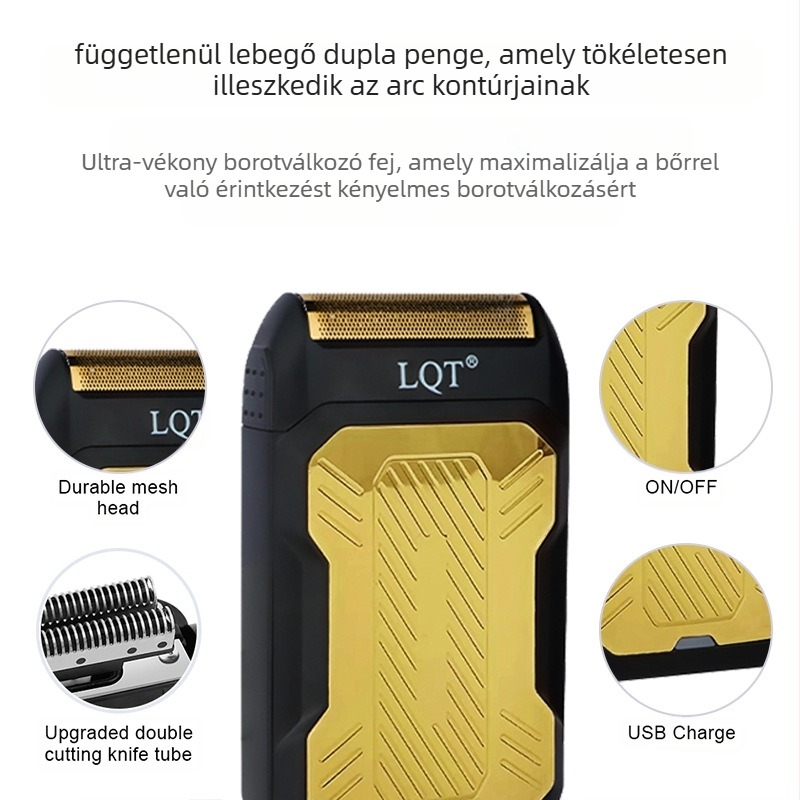 Elektromos borotva 1 visszafordítható fejjel, kompakt utazási dizájn, beépített 500–800 mAh akkumulátor, futási idő >60 perc, tölthető