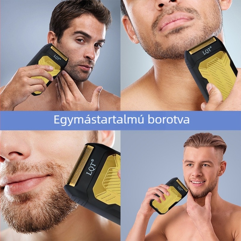 Elektromos borotva 1 visszafordítható fejjel, kompakt utazási dizájn, beépített 500–800 mAh akkumulátor, futási idő >60 perc, tölthető