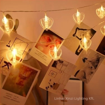 LED csipesszel ellátott fényfüzér, csillag alakú, 10–40 LED, 3000K, IP65, akkumulátorról működik