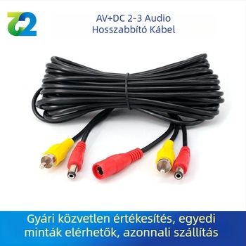 Autó AV/DC 2→3 Lotus fejű hosszabbító kábel, PVC burkolat, ROHS tanúsítvány