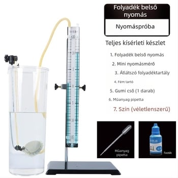 Oktatási segédeszközök: Folyadék belső nyomás kísérleti készlet, átlátszó tartály, középiskolai fizika, beltéri használatra, anyaga: fém-műanyag