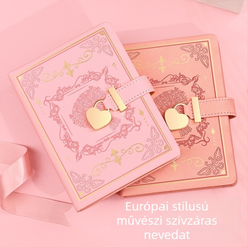 Jegyzetfüzet jelszavas záróval, szív alakú zár, műbőr borító, 128 oldal, 100 g/m² papír