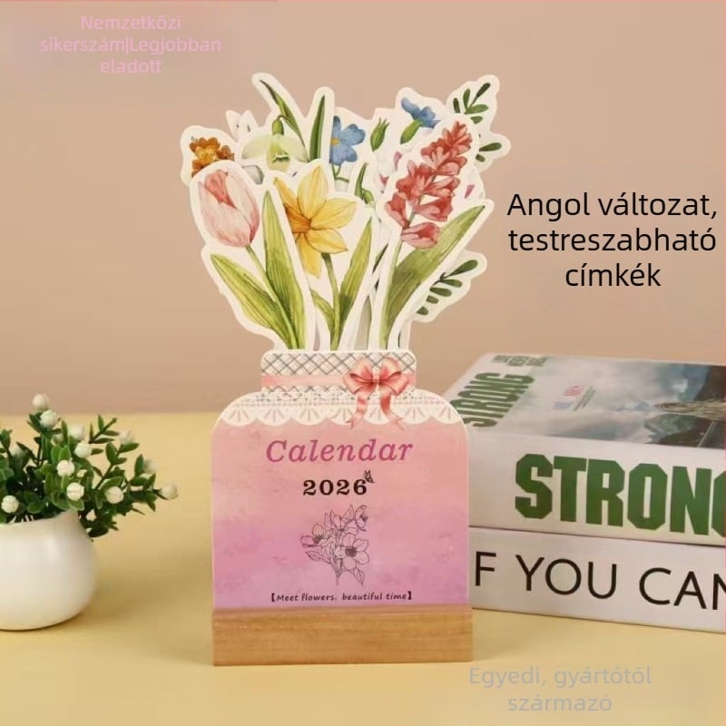 Fából készült asztali naptár kerettel, aranyos, kreatív mini asztali naptár, kemény kötés, logó nyomtatás, tervezési sablon beépítve