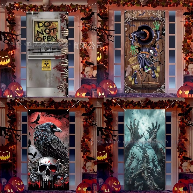 Halloween ajtófüggöny félelmetes hangulattal – parti dekorációs zászló
