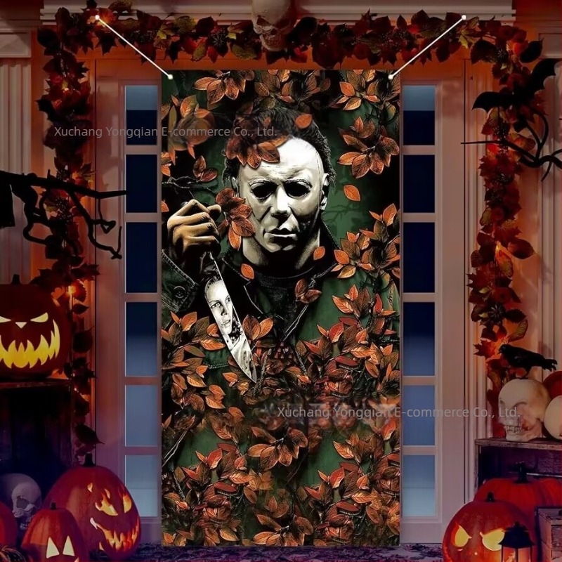 Halloween ajtófüggöny félelmetes hangulattal – parti dekorációs zászló