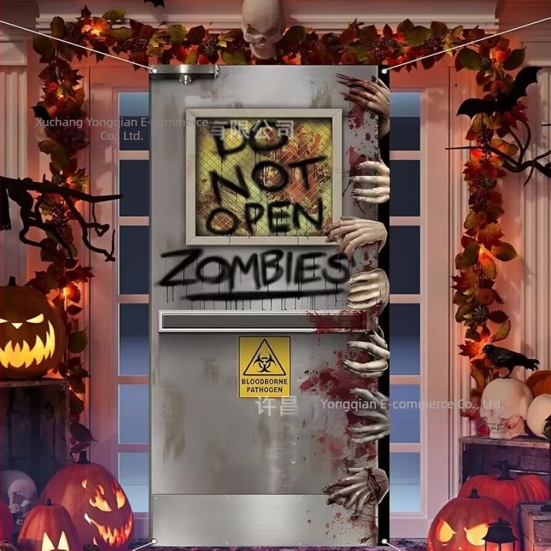 Halloween ajtófüggöny félelmetes hangulattal – parti dekorációs zászló