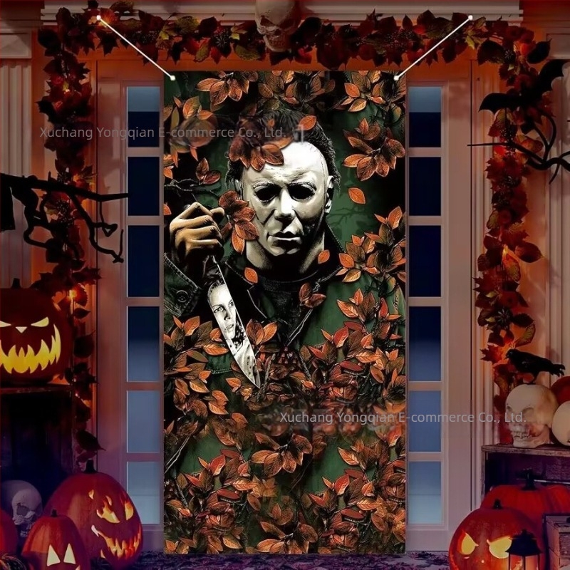 Halloween ajtófüggöny félelmetes hangulattal – parti dekorációs zászló