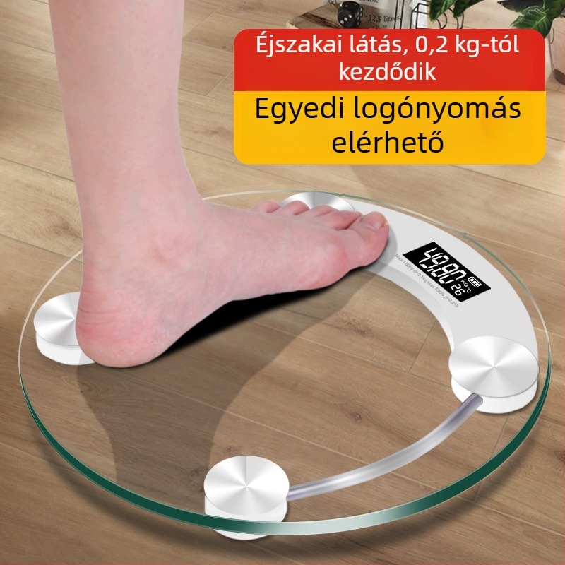 Kör alakú otthoni intelligens elektronikus testsúlymérő, edzett üveg panellel, akkumulátorral működik, modell 2003A-28, BORO/Baolan