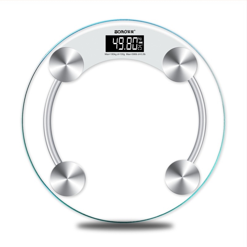 Kör alakú otthoni intelligens elektronikus testsúlymérő, edzett üveg panellel, akkumulátorral működik, modell 2003A-28, BORO/Baolan