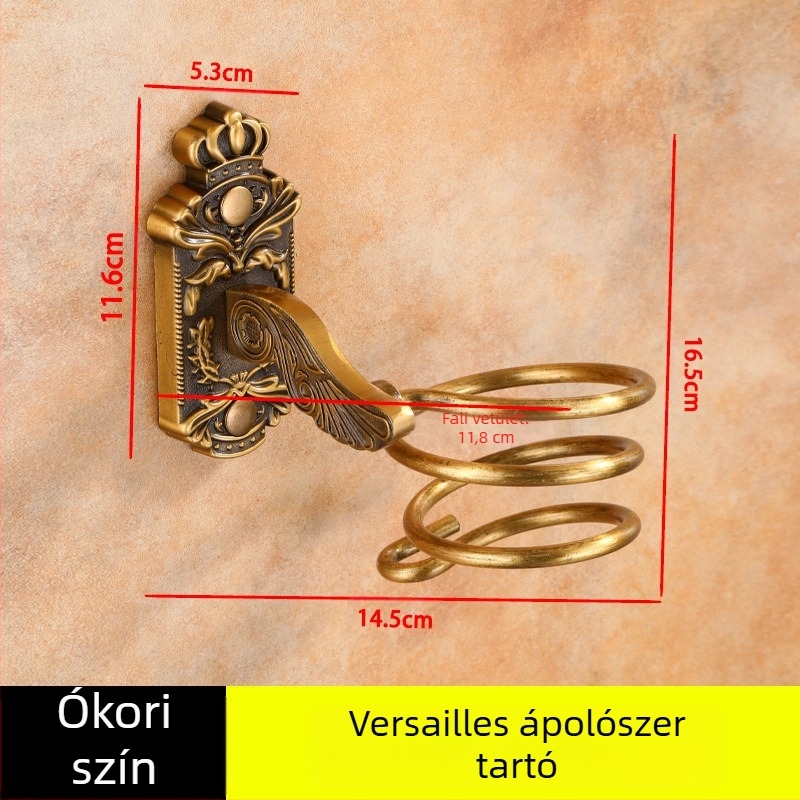 Fali hajszárító tartó — alumínium ötvözet, Modell 001, antik felület, 15 kg teherbírás