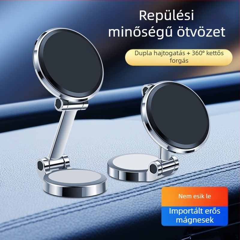 Autóba való mágneses telefontartó, összecsukható műszerfal-tartó ragasztós rögzítéssel, cinkötvözetből