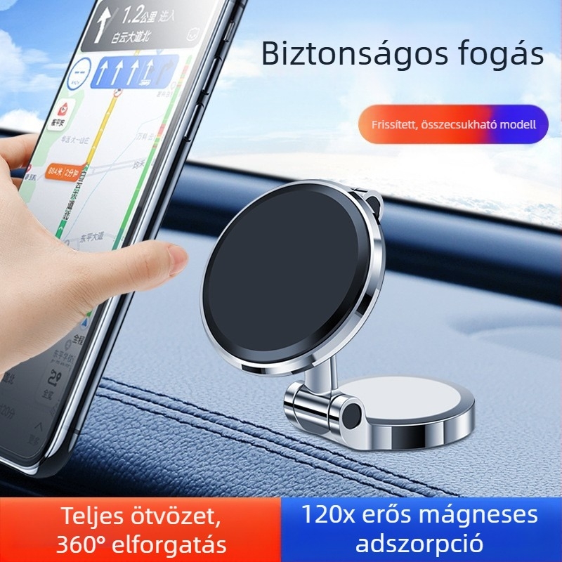 Autóba való mágneses telefontartó, összecsukható műszerfal-tartó ragasztós rögzítéssel, cinkötvözetből
