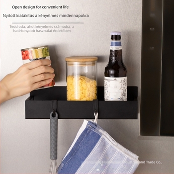 Konyhai mágneses polc hűtőszekrényhez - szerszámmentes telepítés, mozgatható, vasból készült, oldalsó polc fűszerekhez, egyszerű, modern stílus