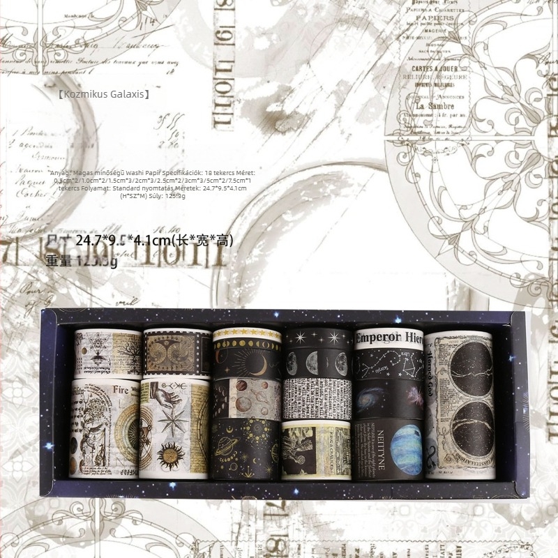 Yue Lu papír díszítő és ragasztó szalagkészlet retro naplózáshoz és scrapbookhoz – 18 tekercs, alapanyag: papír, felhasználás: univerzális, import: Nem, ajándék: Nem