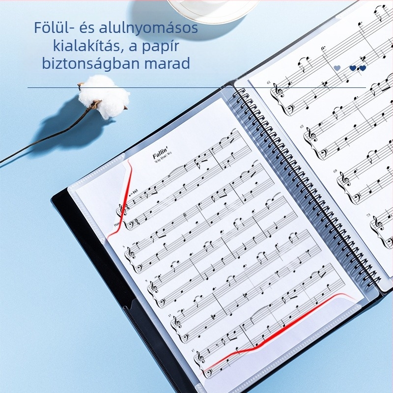 Deli kottaoldal-tároló, PP anyag, átlátszó betétek, újrahasznosítható kottatartó