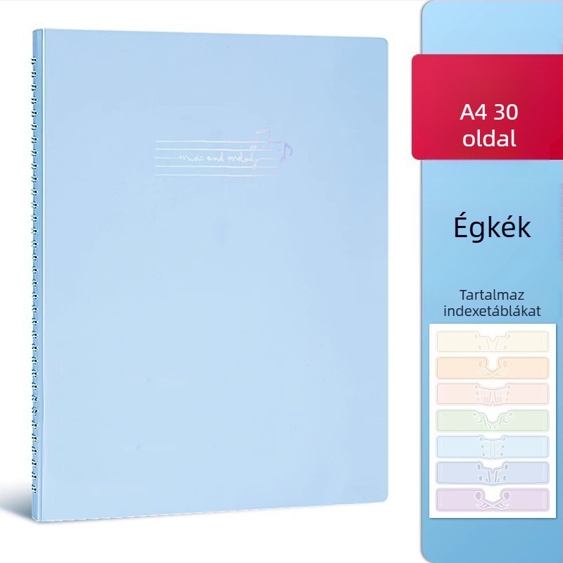 Deli kottaoldal-tároló, PP anyag, átlátszó betétek, újrahasznosítható kottatartó