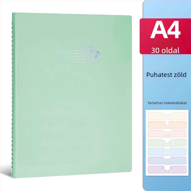 Deli kottaoldal-tároló, PP anyag, átlátszó betétek, újrahasznosítható kottatartó