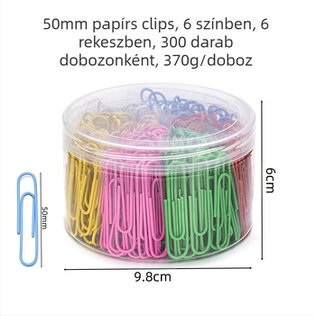 Műanyag bevonatú acél papírkapcsok, hatrekeszes hengeres csomagolás, modell 6T-1/6T-2/6T-3