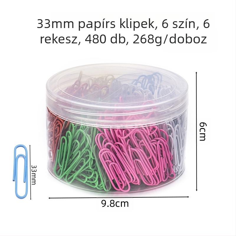 Műanyag bevonatú acél papírkapcsok, hatrekeszes hengeres csomagolás, modell 6T-1/6T-2/6T-3