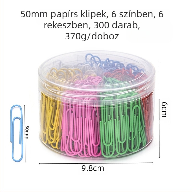 Műanyag bevonatú acél papírkapcsok, hatrekeszes hengeres csomagolás, modell 6T-1/6T-2/6T-3