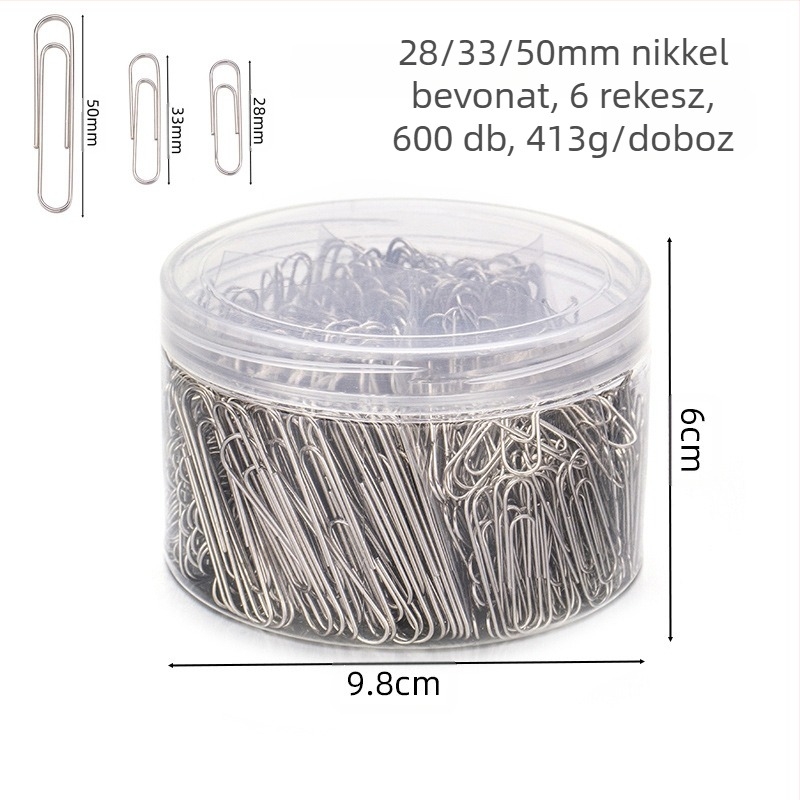 Műanyag bevonatú acél papírkapcsok, hatrekeszes hengeres csomagolás, modell 6T-1/6T-2/6T-3