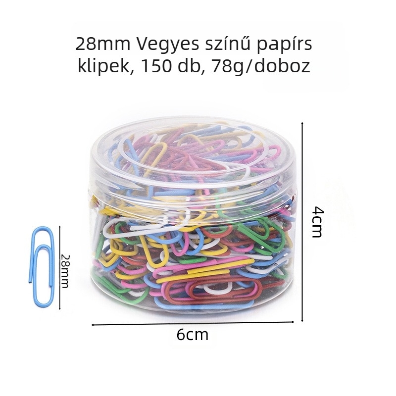 Műanyag bevonatú acél papírkapcsok, hatrekeszes hengeres csomagolás, modell 6T-1/6T-2/6T-3