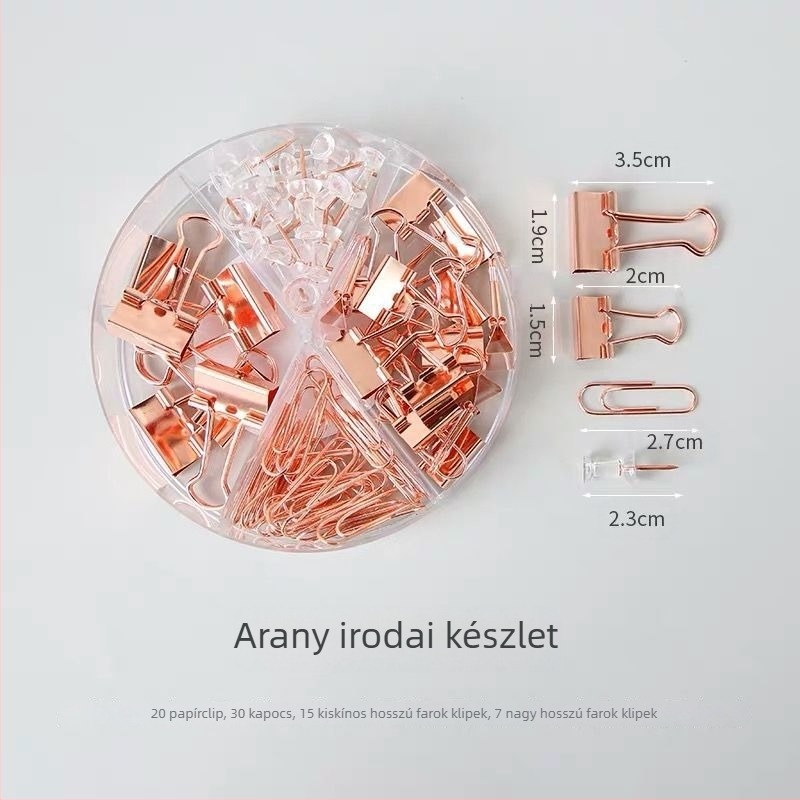 Kreatív multifunkcionális irodai klipek készlet: papírklippek, hosszú farkú klipek, I‑alakú szegnyereg és dovetail klipek; fém, modell D101, dobozos csomagolás