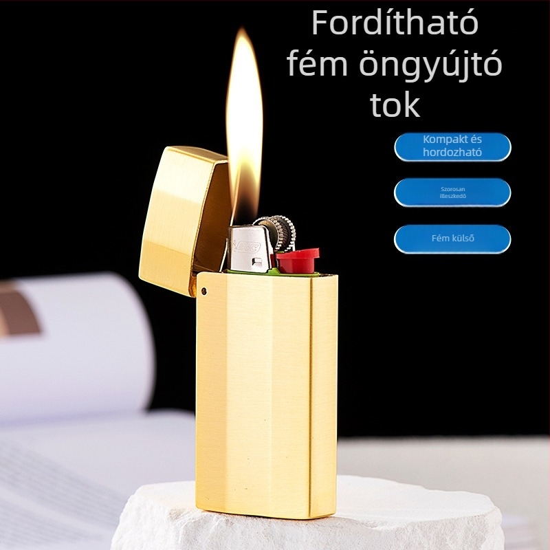 Fém öngyújtó tok flip fedéllel, retro minimalist dizájn, kompakt méret, butánhoz kompatibil, logó nyomtatás és testreszabás elérhető