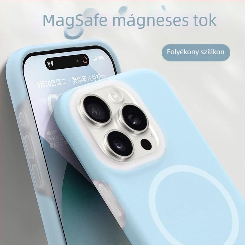 iPhone 14 Pro / Pro Max tok — folyékony szilikon, mágneses dizájn, ütésálló védelem, hordozható luxus