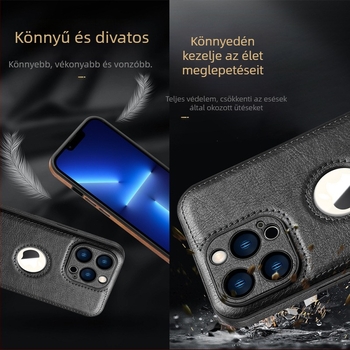 Keretszerkezetű PU bőrhatású védőtok iPhone 11–14 Pro/Pro Max sorozathoz, teljes védelem, leesés elleni