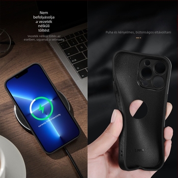 Keretszerkezetű PU bőrhatású védőtok iPhone 11–14 Pro/Pro Max sorozathoz, teljes védelem, leesés elleni