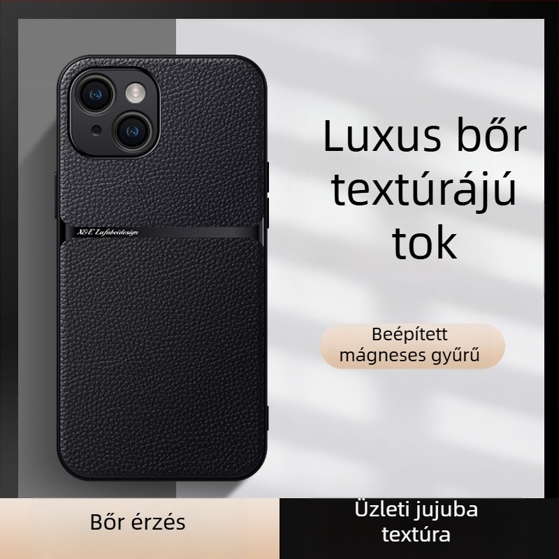 iPhone tok mágneses bőrtextúrával, műbőr, kemény tokkal; ütésálló, ujjlenyomat-mentes, kopásálló, zuhanás elleni védelem; kompatibilis az iPhone 11–14 sorozattal (beleértve a Pro/Max változatokat)