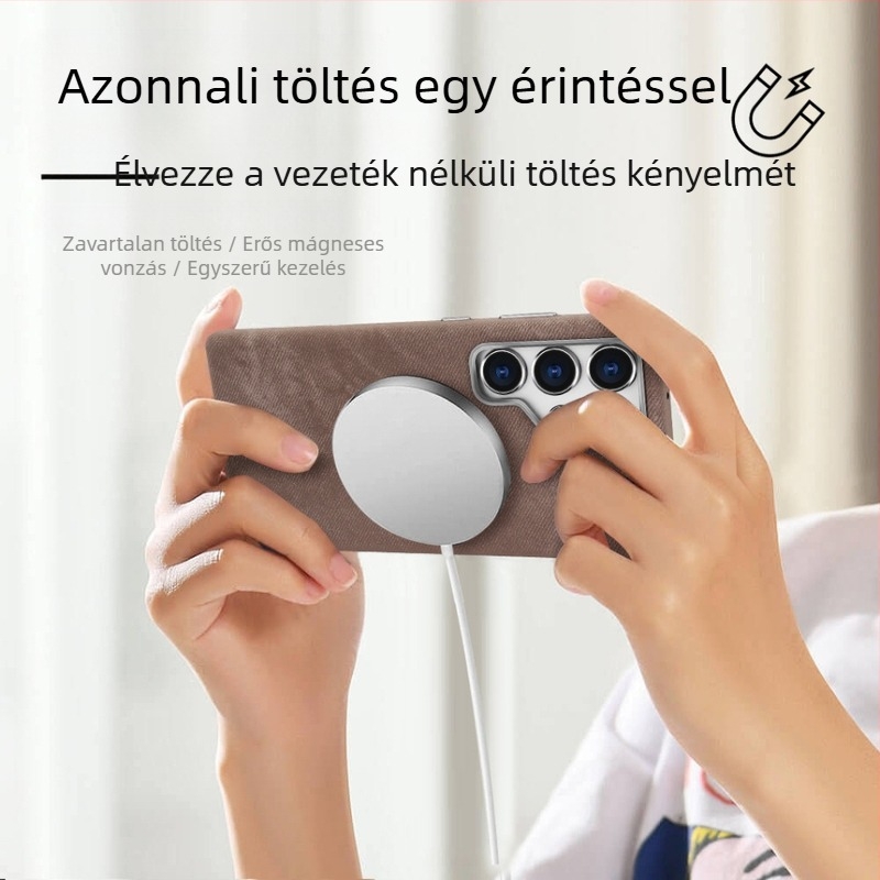 Samsung S25 Ultra telefontok teljes védelem, S26U velúr textúrájú mikroszálas bőrrel, fém keret és mágneses zár