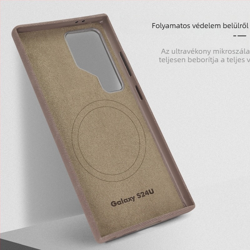 Samsung S25 Ultra telefontok teljes védelem, S26U velúr textúrájú mikroszálas bőrrel, fém keret és mágneses zár