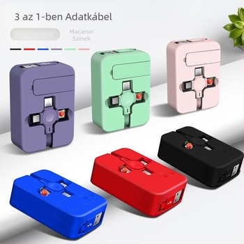 3 az 1-ben visszahúzható töltőkábel állvánnyal, Lightning, Micro USB és USB-C csatlakozókkal, gyors töltés, max. 3A