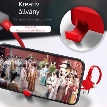 3 az 1-ben visszahúzható töltőkábel állvánnyal, Lightning, Micro USB és USB-C csatlakozókkal, gyors töltés, max. 3A
