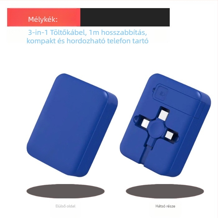 3 az 1-ben visszahúzható töltőkábel állvánnyal, Lightning, Micro USB és USB-C csatlakozókkal, gyors töltés, max. 3A
