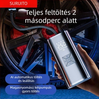 Okos vezeték nélküli autó inflátor pumpa digitális kijelzővel, automatikus indítás-kikapcsolás, autó és motorkerékpár számára, 7.4–12V, 120W, 3 m kábel, 25 L/min