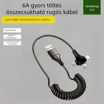 3 az 1-ben adat- és gyorstöltő kábel Lightning, Micro USB és USB-C interfésszel, 1,5 m hosszú, 120 W max, TPE anyag