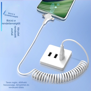 3 az 1-ben adat- és gyorstöltő kábel Lightning, Micro USB és USB-C interfésszel, 1,5 m hosszú, 120 W max, TPE anyag