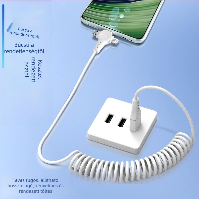 3 az 1-ben adat- és gyorstöltő kábel Lightning, Micro USB és USB-C interfésszel, 1,5 m hosszú, 120 W max, TPE anyag