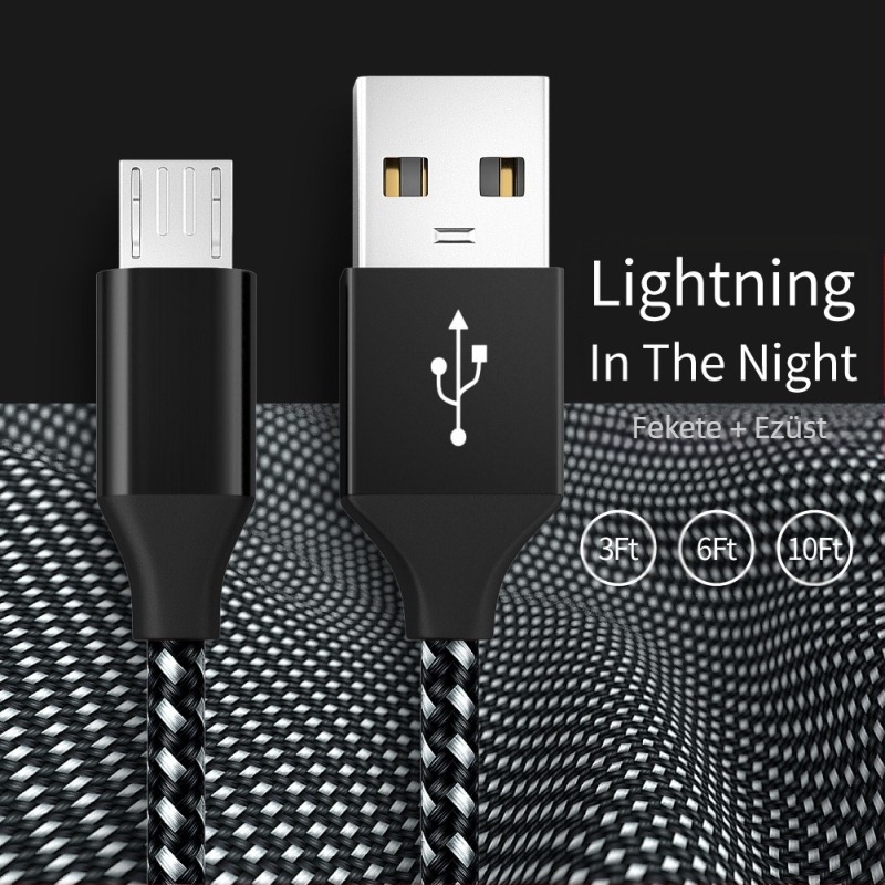 Személyre szabott Android V8 gyors töltésű Micro USB adatkábelt, szőtt alumíniumötvözet USB töltőkábel