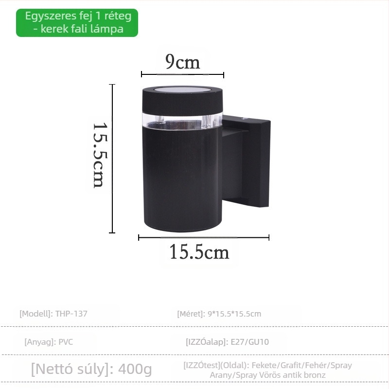 Kültéri falikar műanyag burkolattal, IP55 védelem, 2 LED dióda, bemeneti feszültség 110-220V